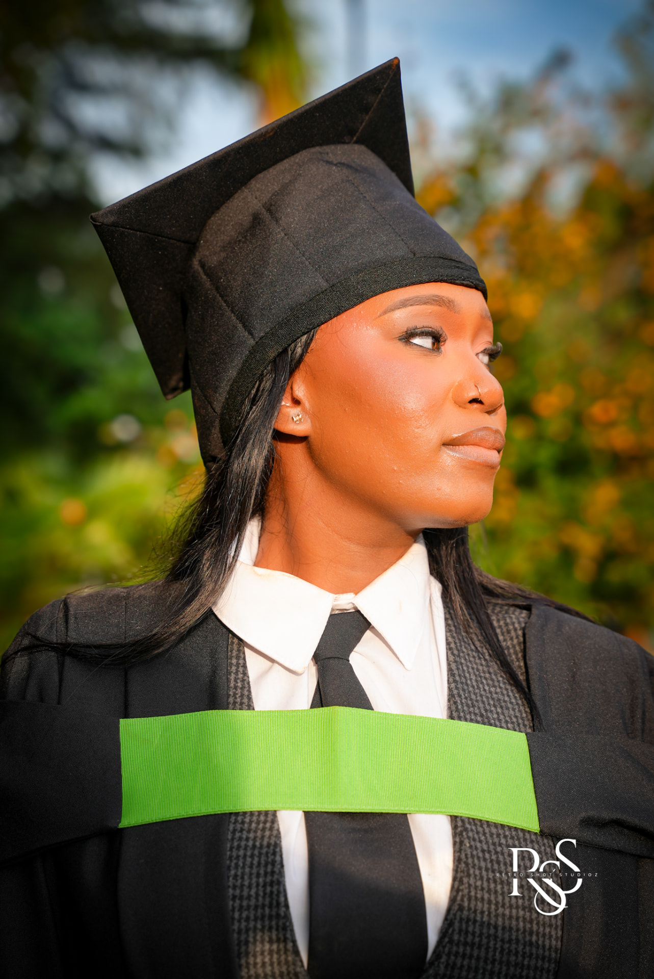 Graduation portrait in golden afternoon light